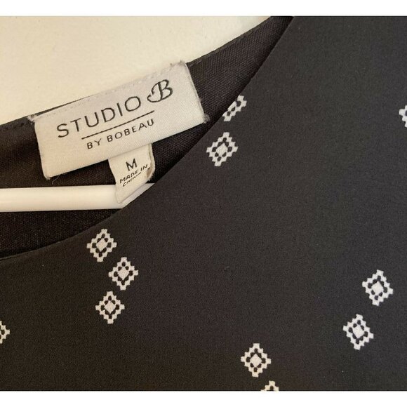 Studio by Bobeau Black Print Long Tie Wrist Sleeve Chemise Dress - Picture 10 of 11